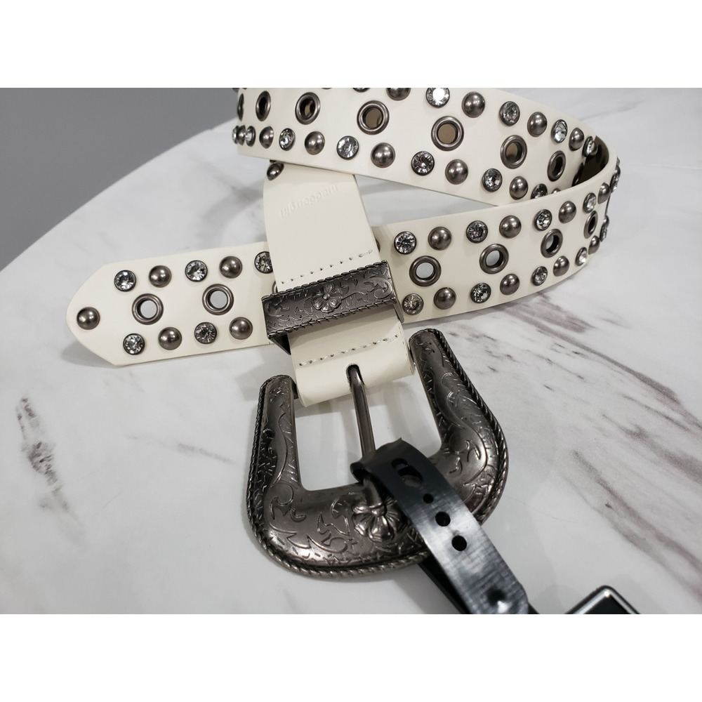 NEW Madden Girl Studded Leather White Belt Brown Cowgirl Western Rodeo Boho 38"